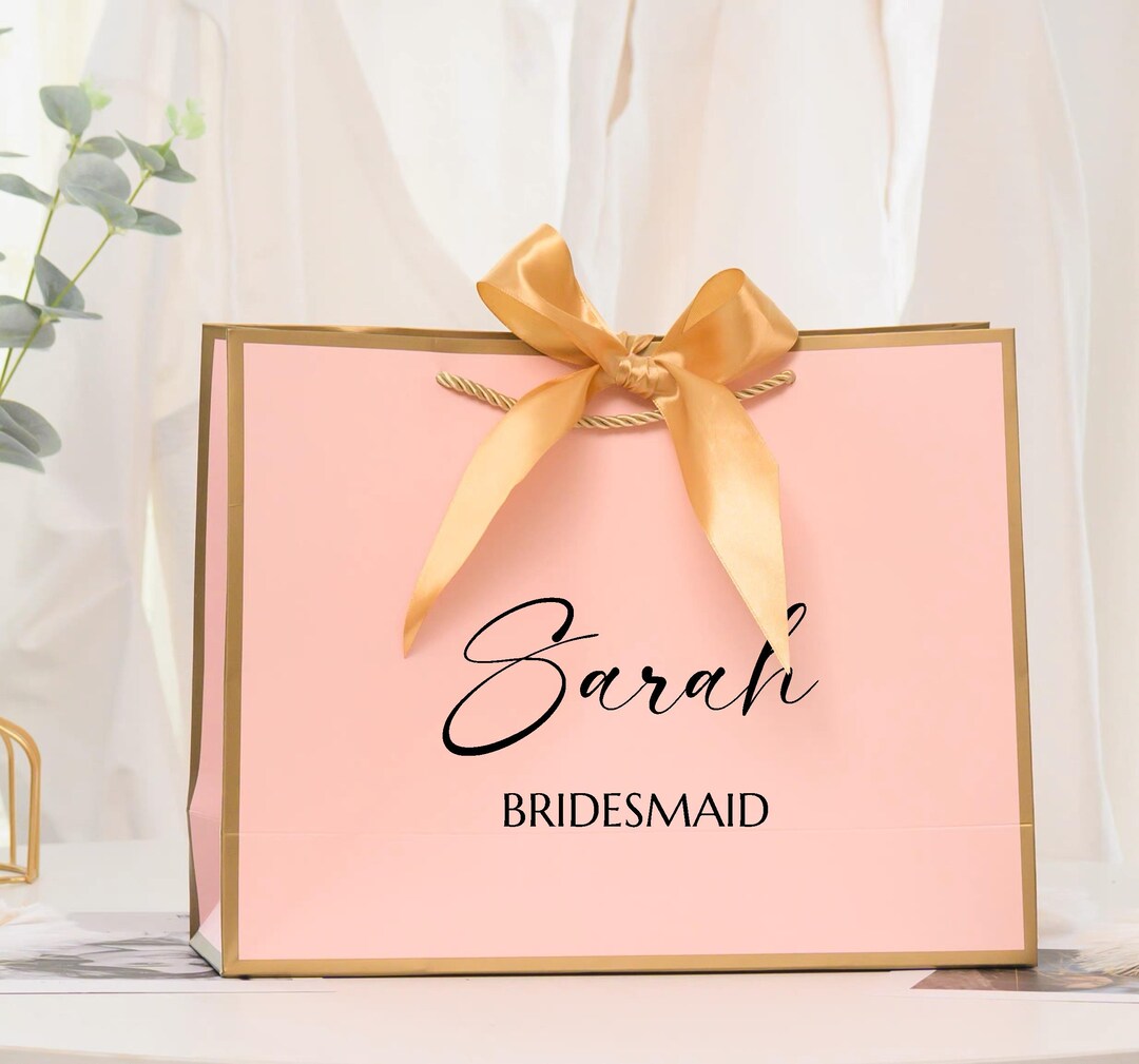 Personalized Bridesmaid Gift Bags, Custom Wedding Favor Bags, Ribbon ...