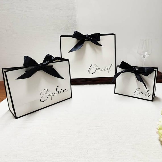 Personalized Name Gift Bags, Ribbon Tie Rope Gift Bags, Wedding Gift Bags, Custom Bridesmaid Gift Bags, Bachelorette Party Bag