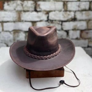 Handmade Australian Western Leather Cowboy Hat – Distressed Outback Texan Style