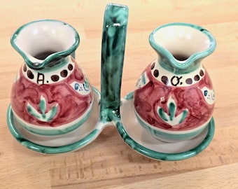 Vintage Italian Ceramic Oil Vinegar Cruet Set, Vietri Solimene Chicken Jugs