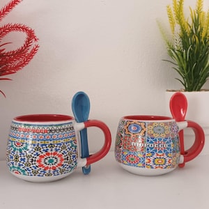 Lot de 2 tasses marocaines artisanales - faïence traditionnelle du Maroc