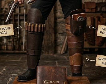 Armadura para piernas, inspirada en el Mandaloriano de Star Wars Din Djarin. Paquete de piezas de cuero para armadura de piernas.