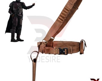 Mandalorian Cosplay Leather Belt with Leg Gun Holster Waist Props Soldier Straps