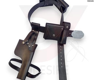 DL-44 Bespin Luke Skywalker ESB Cosplay Leather Belt, Holster with Pouches Rig