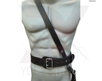 Sam Browne Duty Belt - British Military Crossover Shoulder Strap Leather Belts