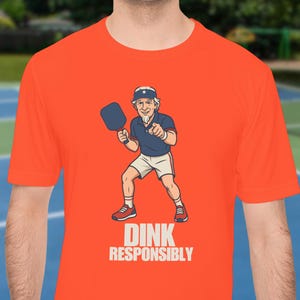 DINK Responsibly Pickleball Shirt for Men, Sport-Tek  - Funny Uncle Sam Parody T-Shirt - Mens Moisture Wicking Athletic Tee - Gift for Him