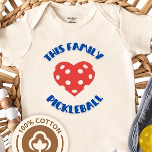 Pickleball Baby Onesie - This Family Loves Pickleball - Cute & Fun Baby Shower Gift - Infant Bodysuit - Pickleball Family Gift Red Pink Blue