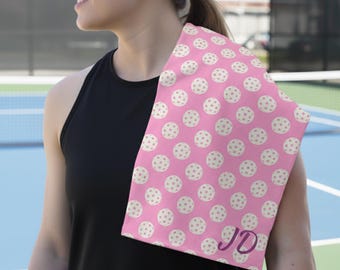 Personalized Pickleball Sweat Hand Towel – Pink, Grey , Green, Blue - Pickleball Tournament Court Towel