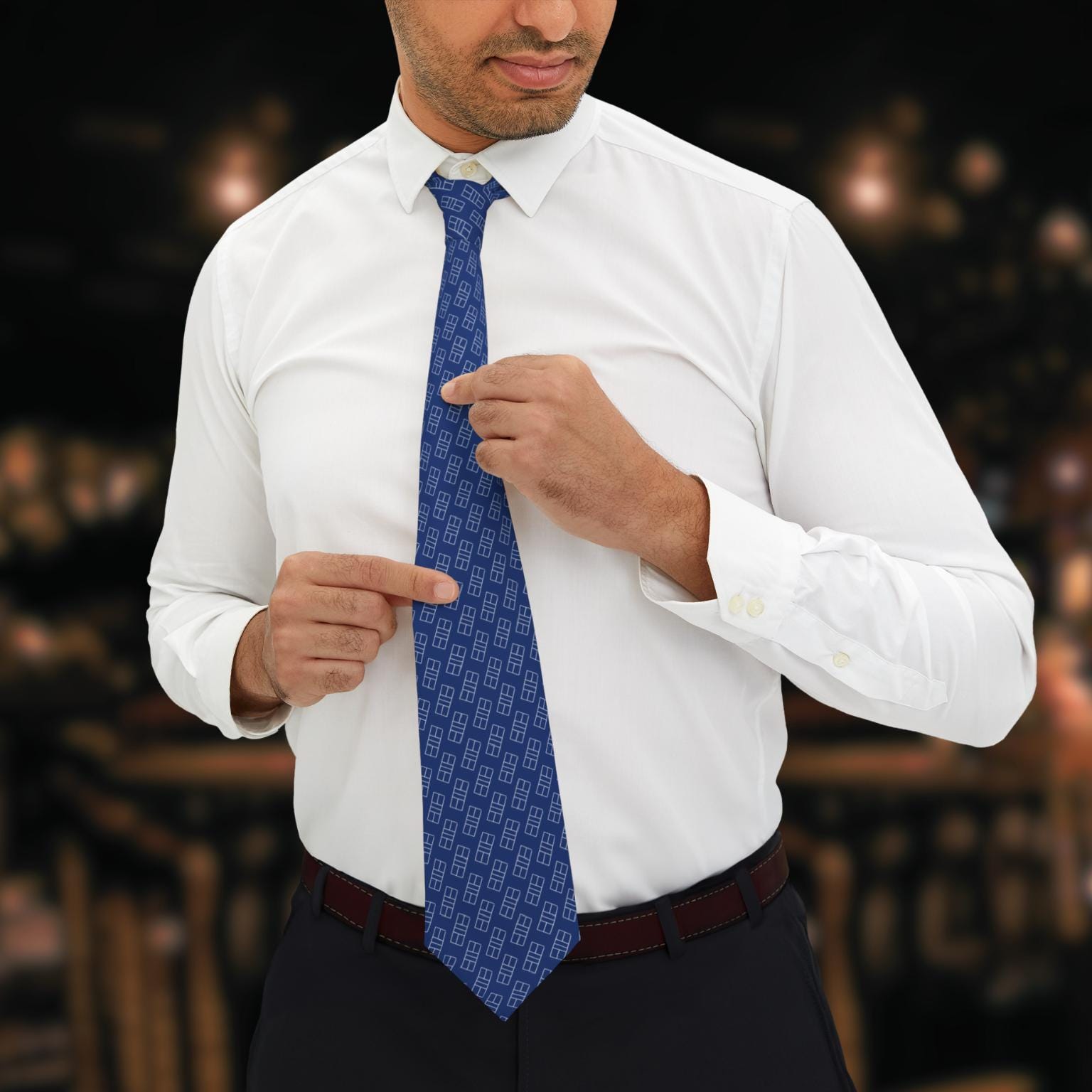 Pickleball Court Necktie - Subtle Classy Formal Tie for Men -  Professional Pickleball Gift for Coaches, Referees & Players, White on Blue