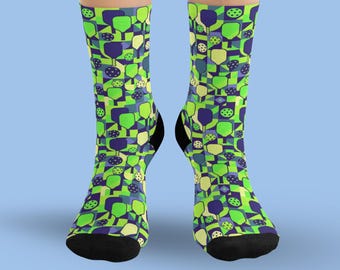 Neon Pickleball Socks - Fun Socks for Men & Women Pickleballers - Gift for Pickleball Lovers and Fans - Funny Player Gift