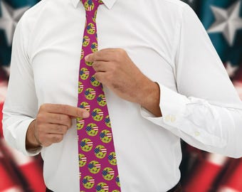 Patriotic Pickleball Necktie - American Flag & Pickleball Novelty Tie for Men -  Funny Pickleball Gift for Pickleball Lovers, Players, Fans
