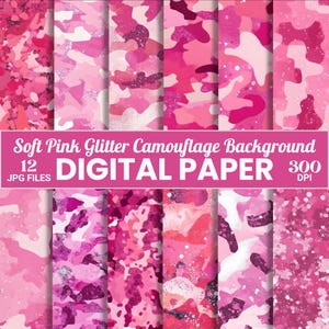Fundo camuflado com glitter rosa | Papel digital camuflado | Impressão camuflada brilhante | Padrão militar rosa, download instantâneo, design de caça feminino