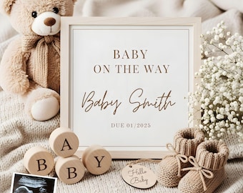 Neutrale babyaankondiging, minimalistische zwangerschap Gander Reveal digitale, neutrale babyzwangerschapsaankondiging, canvassjabloon