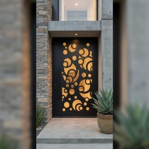Laser Cut Door Panel Design | Modern Circle Pattern DXF dwg | CNC Plasma Metal Entry Door Insert | Geometric Crescent Decorative Screen