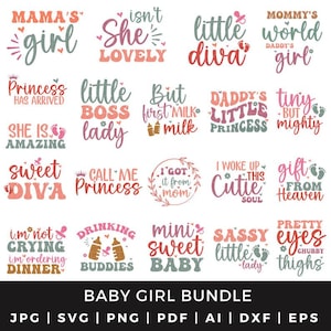 New born baby girl svg bundle, Baby princess svg, Retro baby quotes, Funny baby girl svg, Littlle Diva svg, Baby girl shirt svg