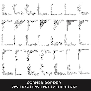 Corner border svg png bundle, Flower corner svg, Wedding border svg, Decorative elements svg, Border frames svg, Corner border svg