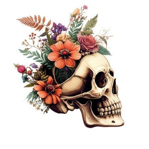 15 &quot;Watercolor Floral Skull Clipart Bundle | Gothic Skull PNGs | Witchy Wiccan Fantasy Art | Hand-Painted Skull Illustrations for Crafts&quot;