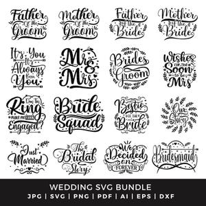 Wedding svg bundle, Bridal party svg, Bride and groom svg, Bride svg, Groom svg, Mr and Mrs svg, Bridesmaid svg, Instant Digital Download