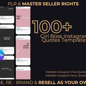 100 Girl Boss Instagram Quote Templates | Editable Canva Social Media Posts | Boss Babe Motivational Graphics for Entrepreneurs mrr plr