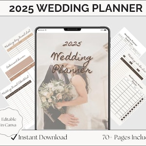 2025 Digital Wedding Planner | Printable Bridal Organizer PDF | Budget Tracker, Guest List, Timeline, Canva Link | Instant Download