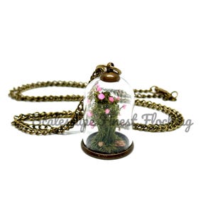 Miniature Rose Glass Dome Pendant (Pink)