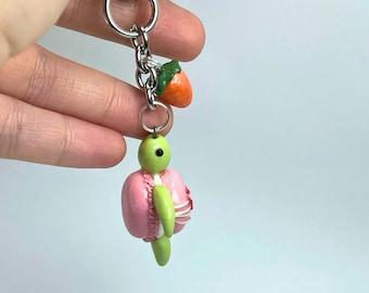 Strawberry Macaron Turtle Keychain: Handmade Polymer Clay Bag Charm