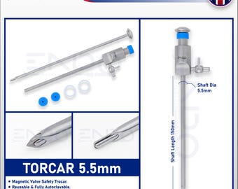 Reusable Laparoscopic Trocar Port: 5mm Safety Cannula, Magnetic Valve