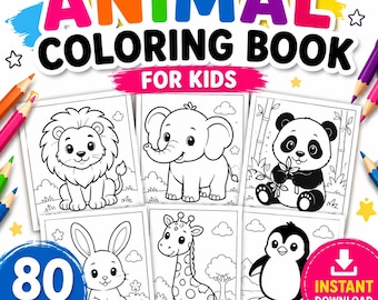 Animal Coloring Pages for Kids Printable PDF, Easy Coloring Book, Toddler Preschool Activity, Cute Animals Instant Download