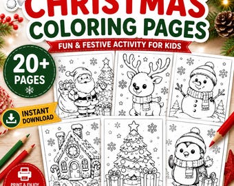クリスマスぬりえページ（印刷可能なPDF）、子供向けクリスマスアクティビティブック、ホリデーぬりえシート、冬のぬりえブックのダウンロード