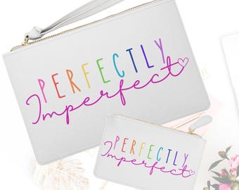 Perfectly Imperfect Clutch/ Mini Clutch Bag, Self Love Rainbow Purse Wallet, Self Care Care Package Gift, Statement Clutch, Disability Pride