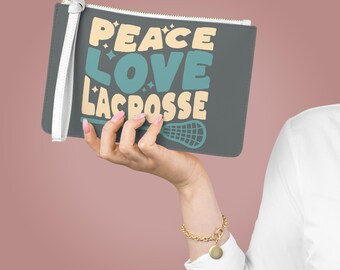 Peace Love Lacrosse Clutch Wristlet & Mini Clutch Bag, Lacrosse Gift for Girls, Lacrosse Team Gift, Lacrosse Player Gifts, Womens Lacrosse