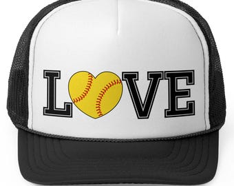 Love Softball Trucker Hat, Softball Love, Gift for Softball Lover, Team Swag, Custom Softball Hat, Custom Trucker Sports Hat, Sports Swag
