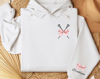 Lacrosse Bows Personalized Hoodie, Custom Lacrosse Sweatshirt, Girls Lacrosse Hooded Sweatshirt, Lacrosse Gift Idea, Lacrosse Team Gift, LAX