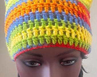 Rainbow Cat Ear Beanie - Handmade Crochet Kitty Hat - Trendy Gift for Her & Him