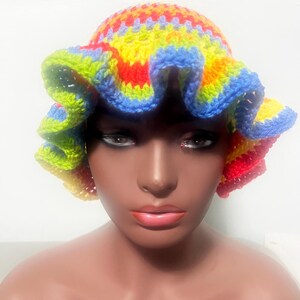 Rainbow Wavy Brim Bucket Hat - Crochet Bucket Hats - Crocheted Hats