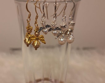 Angel Earrings, Stunning Angel Earrings with Swarovski Pearls, Christmas Angel