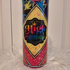 High Maintenance Custom. Made with cannabis/weed/pot vinyl bright colors, yellow, pink, blue, green & orange.