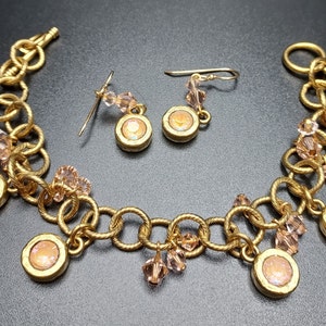 Golden Peach Bracelet, peach bracelet, gold bracelet matching earrings, charm bracelet, Swarovski, mother&#39;s day gift