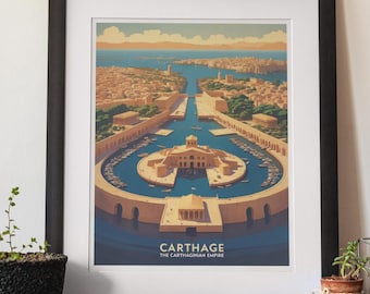Carthage Vintage Travel Poster, Ancient Mediterranean City Art Print