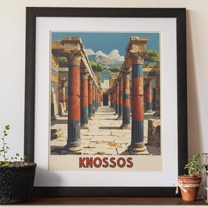 Knossos Poster, Vintage Crete Travel Print, Minoan Palace Wall Art, Ancient Greece Decor, Bronze Age History Artwork, Poster, Knossos Palace