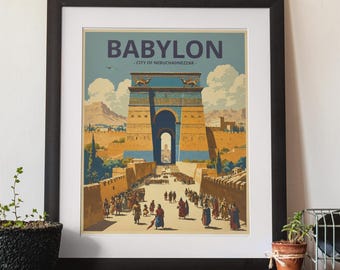 Vintage Babylon Travel Poster: Ishtar Gate, Mesopotamia