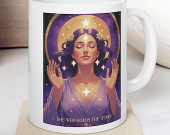 Celestial Goddess Mug: Ethereal Feminine Art, Spiritual Coffee Cup