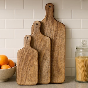 Set of 3 Premium Wooden Cutting Board with Hanging Hole – Artisan Carved Serving Boards for Kitchen & Home By Wooden Home