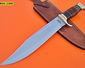 Handmade Bowie Knife: Carbon Steel Hunting Knife with Leather Sheath