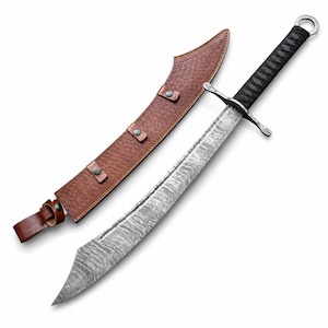 31" Handcrafted Damascus Steel Scimitar Sword Curved Blade Wrapped Long Handle