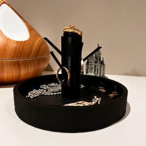 Black Jewellery Tree Stand - Ring Tree Organizer Tray for Necklaces, Earrings, Rings - Jewellery Holder Display, PLA Storage