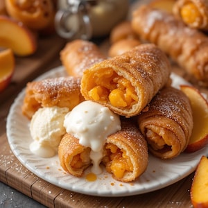 Recept loempia's met perzikkleurige schoenlapper | Krokant, op het zuiden geïnspireerd dessert | Gemakkelijke met fruit gevulde traktatie | Directe digitale pdf-download