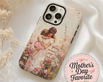 Mothers Day Gift Phone Case for iPhone 13, 14, 15, 16 Pro Max, Samsung S24 Ultra, Pink iPhone Case Tough, Toddler Moms Day Gift From Husband