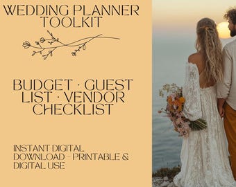 Wedding Planner Toolkit | Budget, Guest List & Vendor Checklist | Printable Digital Wedding Organizer