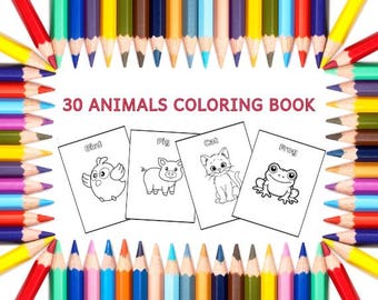 Animal Coloring Book for Kids: 30 Printable Pages (Digital Download)